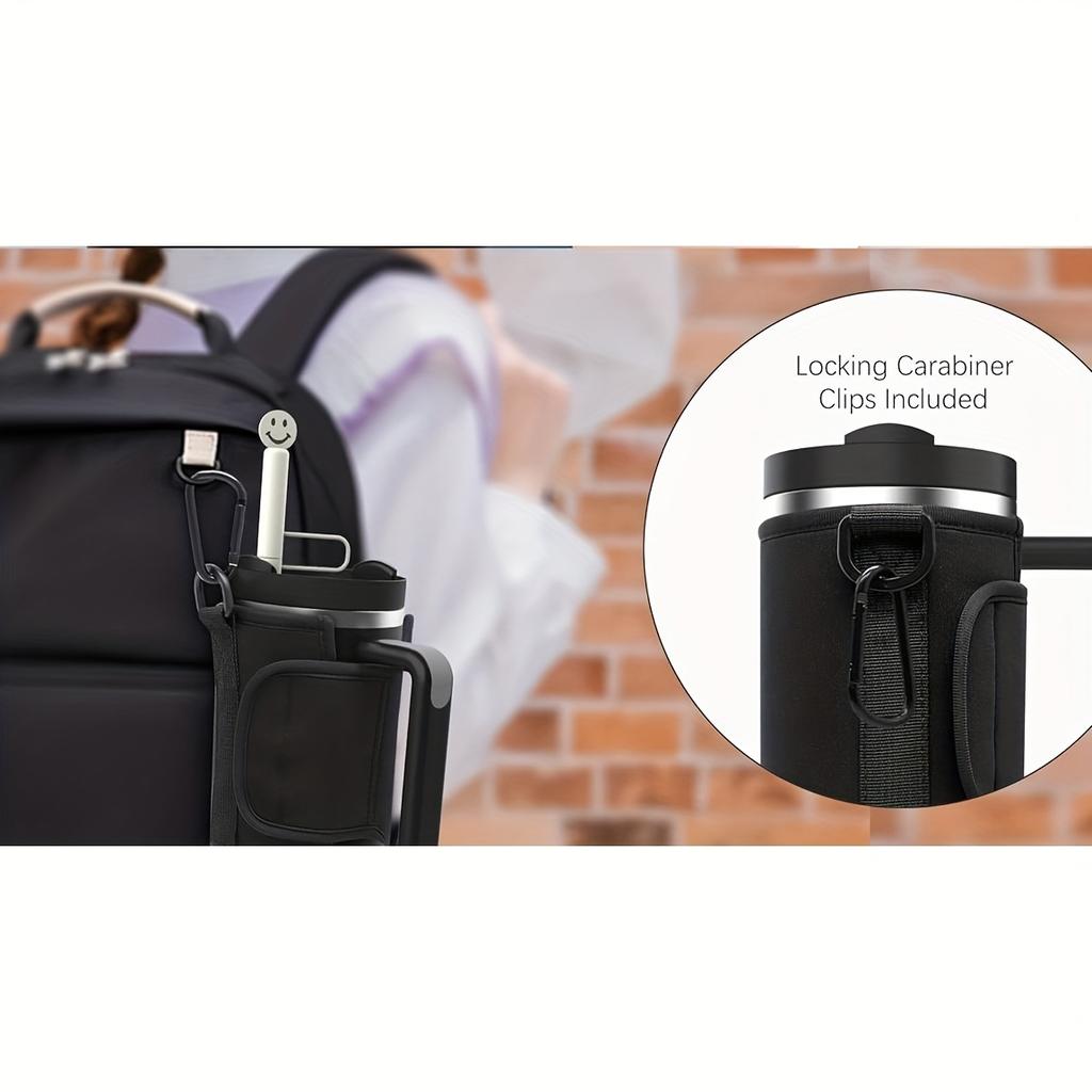 Neoprene Tumbler Carrier for 40/30 Oz, Water Pouch, Adjustable Strap & Safety Buckle. Black, Ideal for Hiking, Travel & Camping.