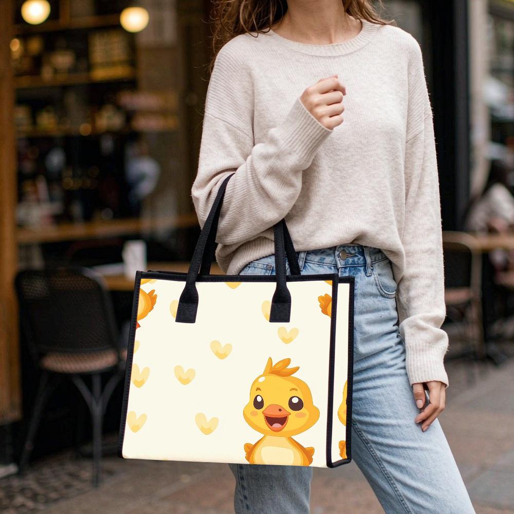 Cute Yellow Duck Print Tote Bag Fashion Casual Large Capacity Daily Portable Shoulder Handbag for Women