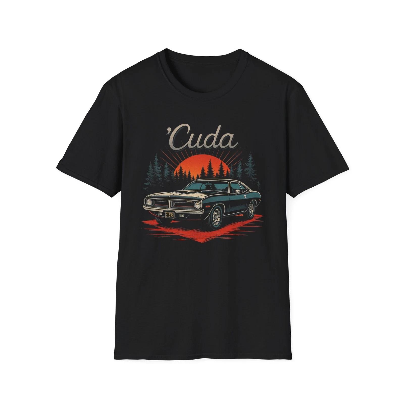 1971 Cuda Muscle Car T-Shirt Sunset Forest Classic Tee XXL