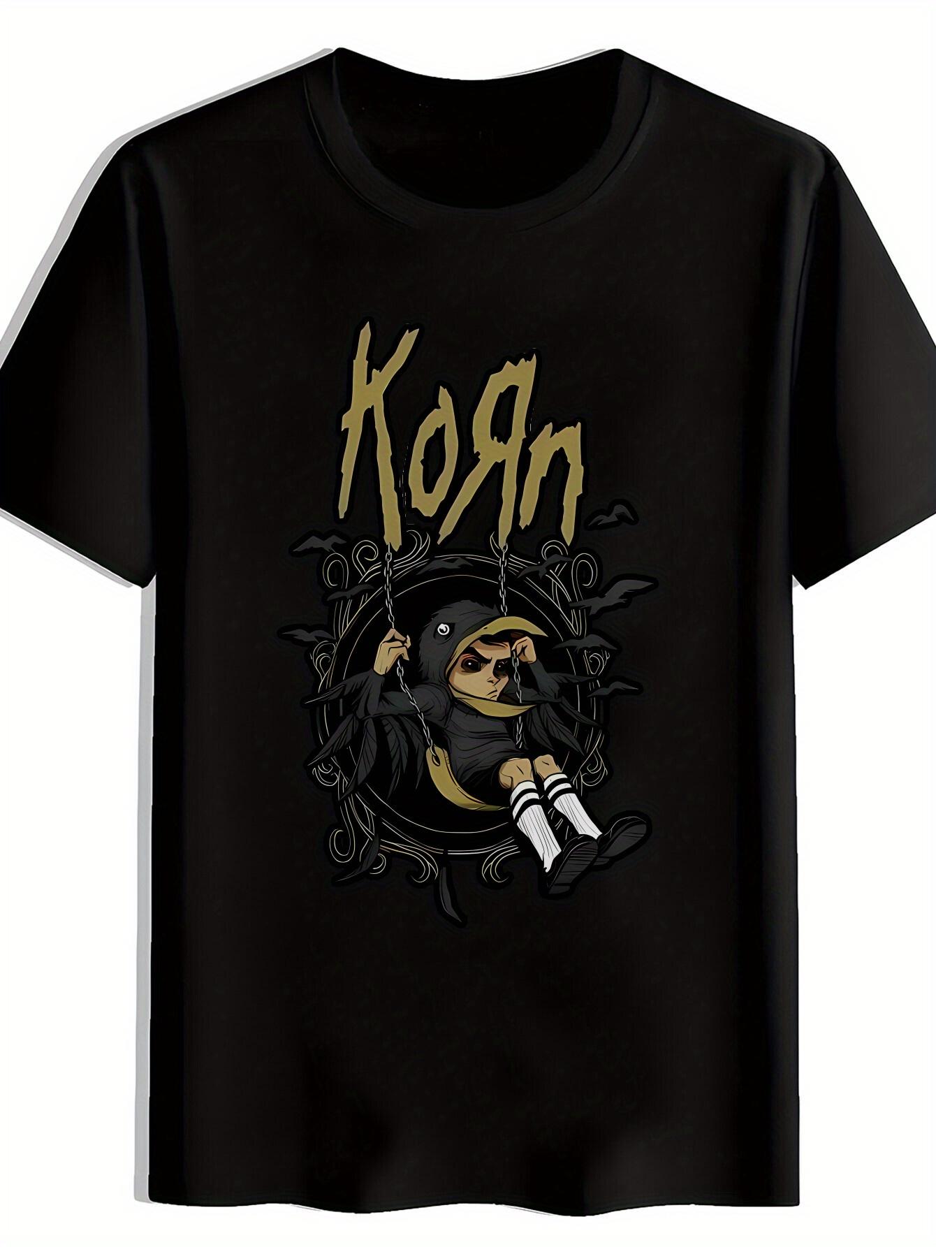 KORN Graphic T-shirt - Black Short Sleeve Crewneck with Bold Rock Band Print XL