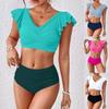 Women's Swimsuit Solid Color Ruffles Sexy High Waist Swimsuit Bikini Separate Suit Beach Wear