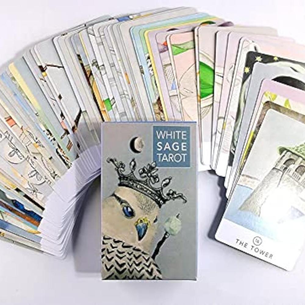 10.3*6cm White Sage Tarot Deck, A Pocket-Sized 78-Card Deck Featuring Charming Animal Art & Nature-Inspired Minimalist Design