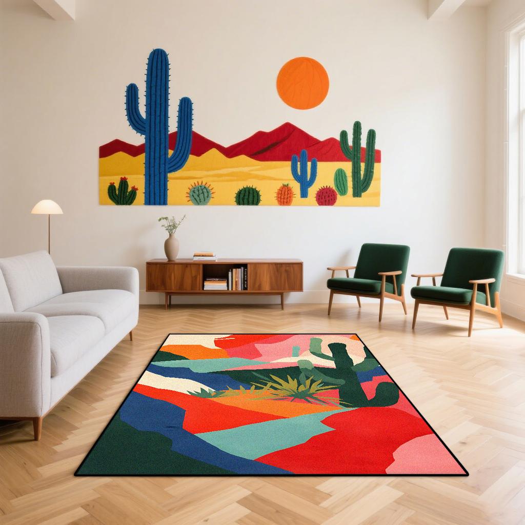 Nordischer Abstrakter Kunstteppich Wohnzimmer Kaktusmuster Dekoration Schlafzimmer Bettseite Flauschig Weich Bodenmatte Große Raumteppiche Waschbar