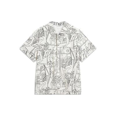 Hand-Painted Full Print Casual Square Neck Short Sleeve Shirt Men Tops Black White ASHU237-2