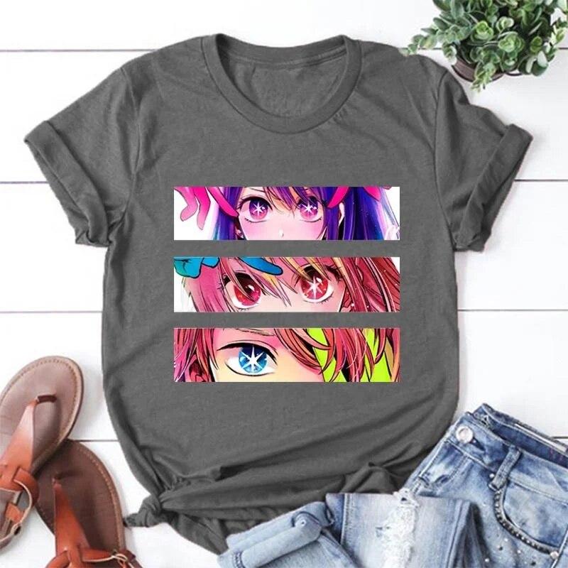 Hot Anime Eyes T-shirts for Women Summer Casual Round Neck Short Sleeve Streetwear Fashion Anime Harajuku Tees
