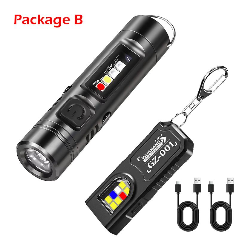 Mini COB LED Keychain Flashlight USB C Rechargeable Waterproof Work Light Portable Camping Hiking Pocket Lamp
