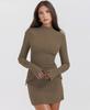 Women Elegant Dark Blue Mini Dress Autumn Pocket Long Sleeve Bodycon Dresses Lady Chic Party Club Robe