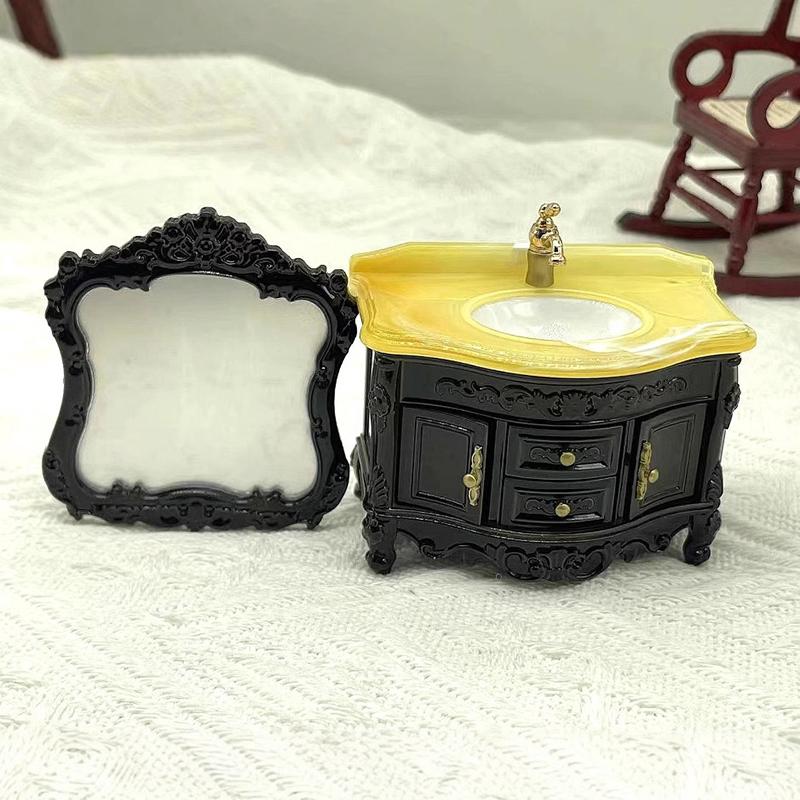 Domeček pro panenky Mini Nábytek Umyvadlo Umyvadlo Zrcadlo Mini Koupelna Scéna Domácí Umyvadlo Hračka Ornament pro Domečky pro panenky Doplňky dekorace
