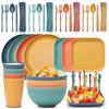 48pcs Plate Sets Eco-Friendly Wheat Straw Ramen Bowl Tableware Dinner Dishes Set Camping Tableware Set With Knife Fork Spoon