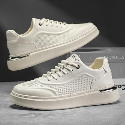 Zapatos de Hombre Otoño Nuevos Zapatos Deportivos Transpirables Casuales Zapatos Blancos con Fondo Grueso