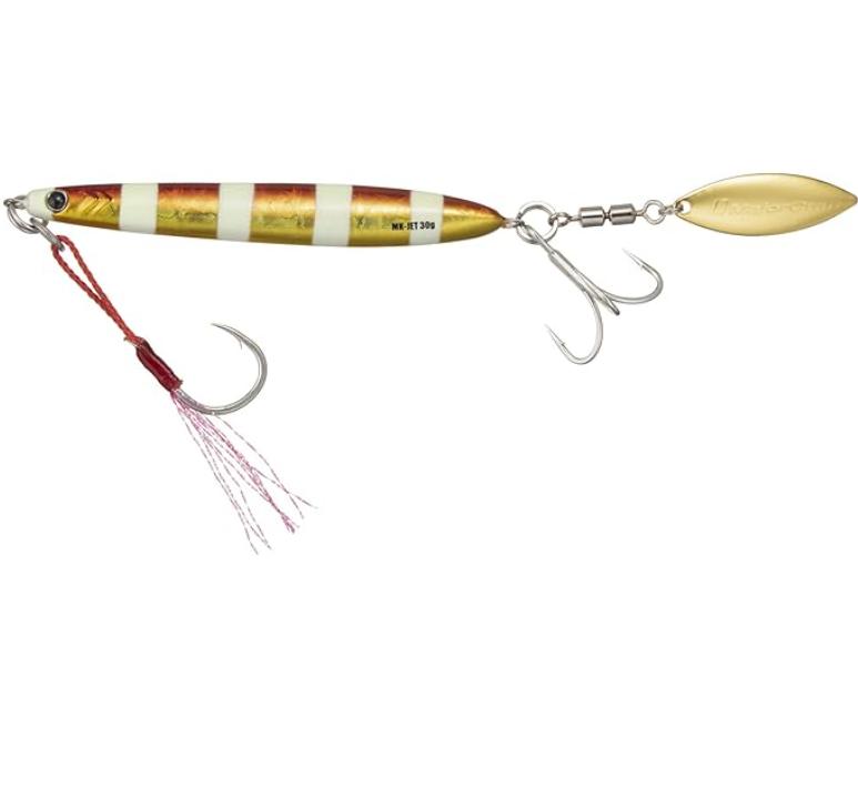 MAKI JIG JET 30g #77 Zebra Red Gold - Metal Jig Lure with Rear Blade for Saltwater Fishing 30g