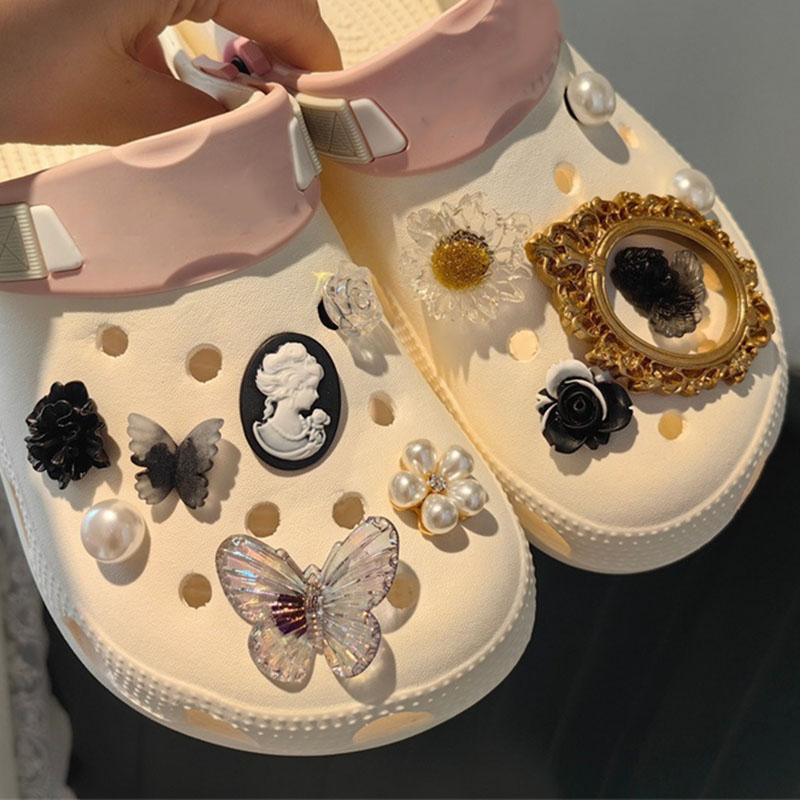 Vintage Rose Shoe Charms DIY Shoe Buckle Pearl Butterfly Detachable Decoraticoraon Buckle Shoe Accessories Girls Party Gift New