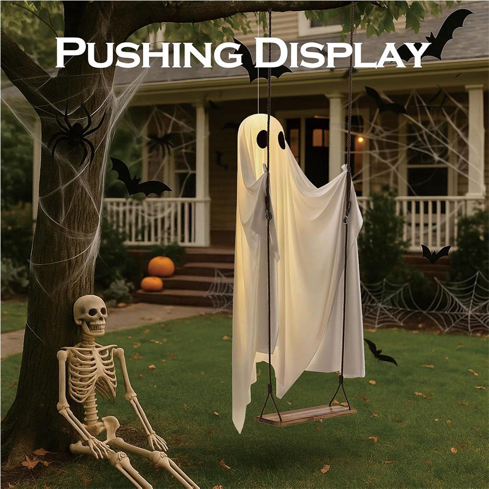Outdoor Large Hanging Swing Ghost Halloween Decoration With String Lights Ghost Cute Ghost Decoration Front Porch Courtyard Tree