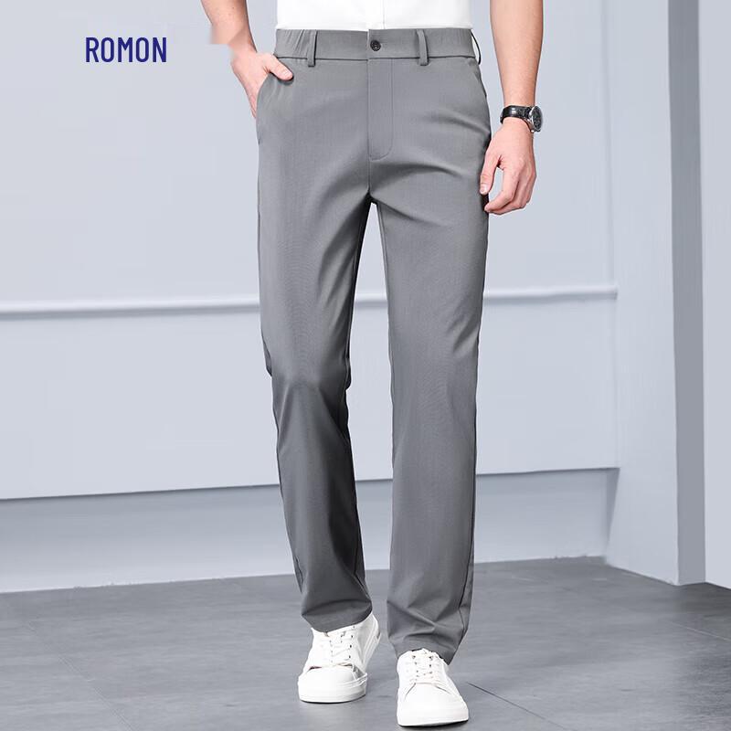 ROMON Men's Ice Silk Thin High-Elastic Straight-Leg Casual Pants