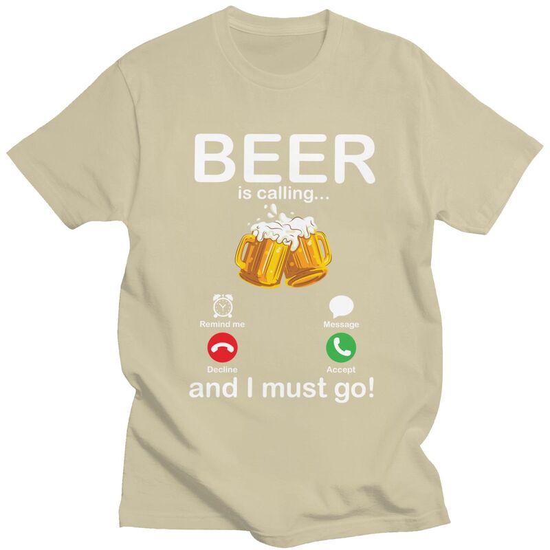 Custom Beer Is Calling And I Must Go Drinker T Shirts Men ShortSleeve Tshirt Casual Tee Pure Cotton Oversized Tshirts Gift