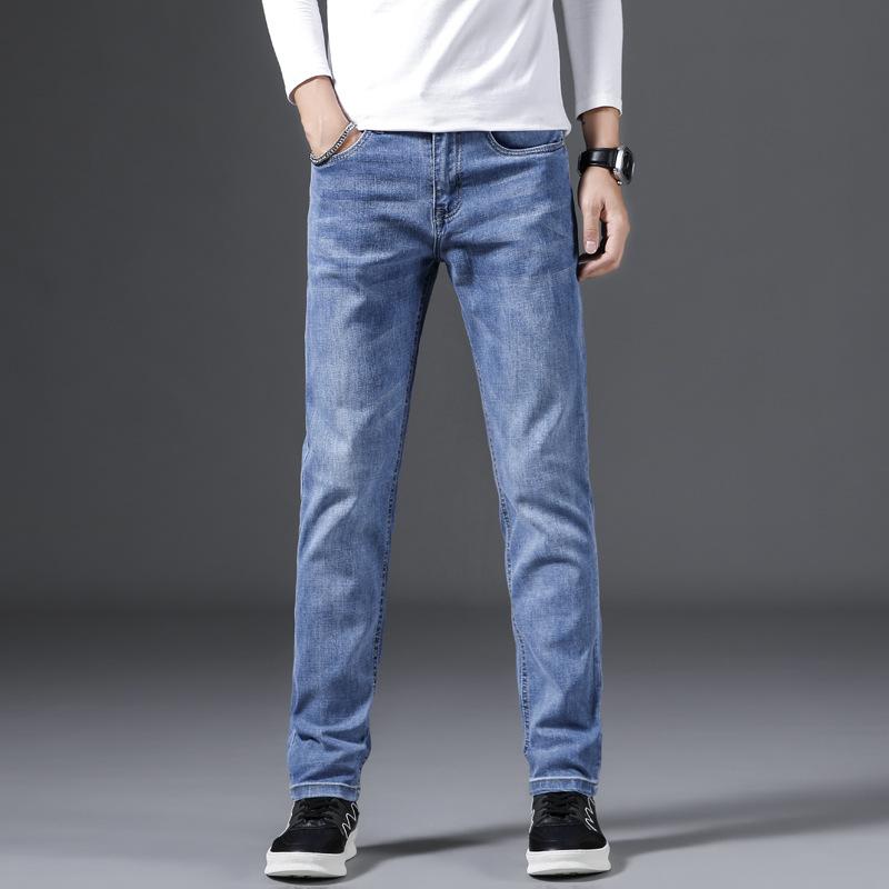 Pantalones largos elásticos de cintura alta, holgados, rectos, de mezclilla para hombre, ropa de temporada para hombre