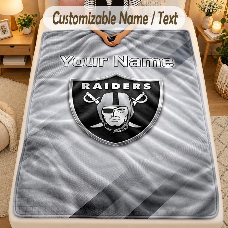 Flannel BlanketLas Vegas Raiders Custom Name Text Personalized Soft Warm Throw Blanket Home Decor Gift