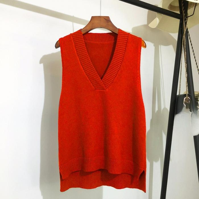 Autumn and Winter Simple V-neck Retro Vest Knitted Women's Pullover Loose Sleeveless Vest Spring and Autumn All-match Sweater Vest