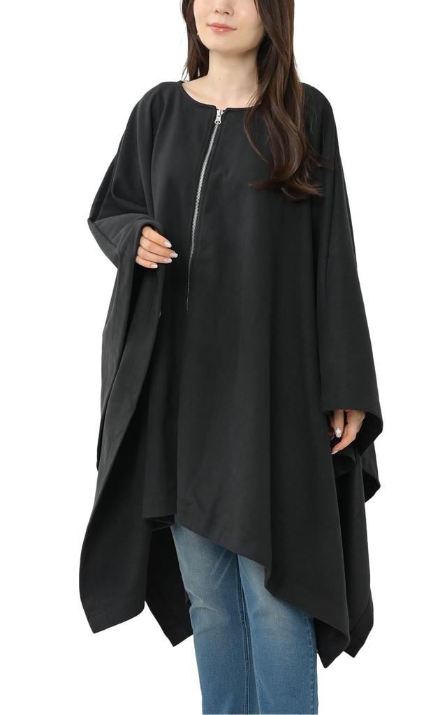 JANJAM Plus Size Poncho Long Cape Sizes Women's Coat, Mid-Length, Sleeve, Zip-Up Outerwear, Black, LL-5L