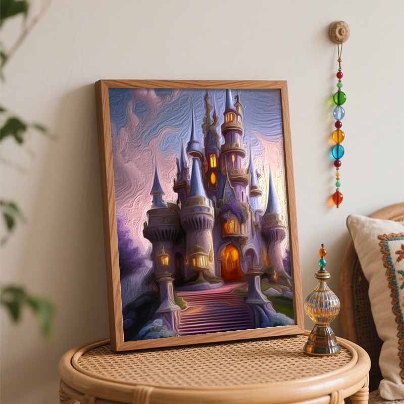 Disney oil painting fantasy castle landscape art handmade diy painting home decoration gift