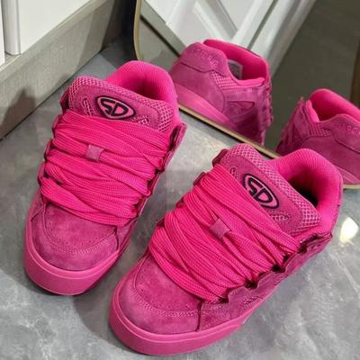 Dragon Fruit Bread Shoes  Flip Fur Splicing Retro Rose Red Board Shoes Women's Low-top Casual Shoes Children