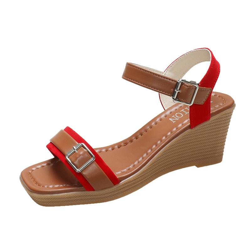 Plateau-Keilsandalen Damen Sommer Neu Ein-Wort-Schnalle mit offenem Zeh High Heel mit Rock Mode Römische Schuhe