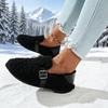 Women Fuzzy Shearling Mules Buckle Strap Fur Lined Slip On Warm Winter Casual Flat Loafers
