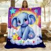 1pc Cute Elephant Fantasy Cloud Flannel Blanket, Comfortable and Warm Blanket, for Camping Sofa Bed and Couch Office029