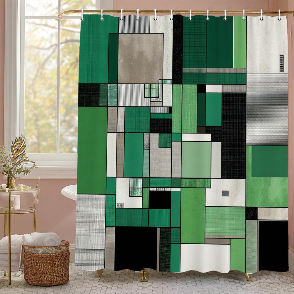 Modern Geometric Half Circle Graphic Shower Curtain, Bathroom Decorative Shower Curtain, Waterproof Shower Curtain With Hooks