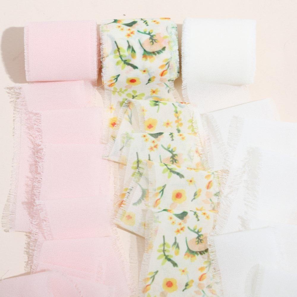 1/3 Rolle Satinband mit aufgedruckten Blumen 4 cm Breite Seidenband Ausgefranste Kanten Handgefertigtes Bastelmaterial Chiffonband Hochzeitseinladung
