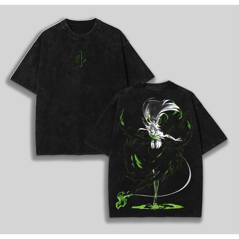 BLEACH Grimmjow Jeagerjaques Resurrección Vintage Acid Wash Double-Sided Graphic Oversized Black T-Shirt | Anime Fan Streetwear Merch Tee