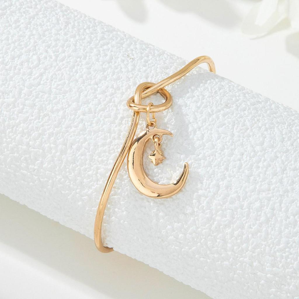 Star Moon Pendant Women's Open Bangle: European-American Knot Design