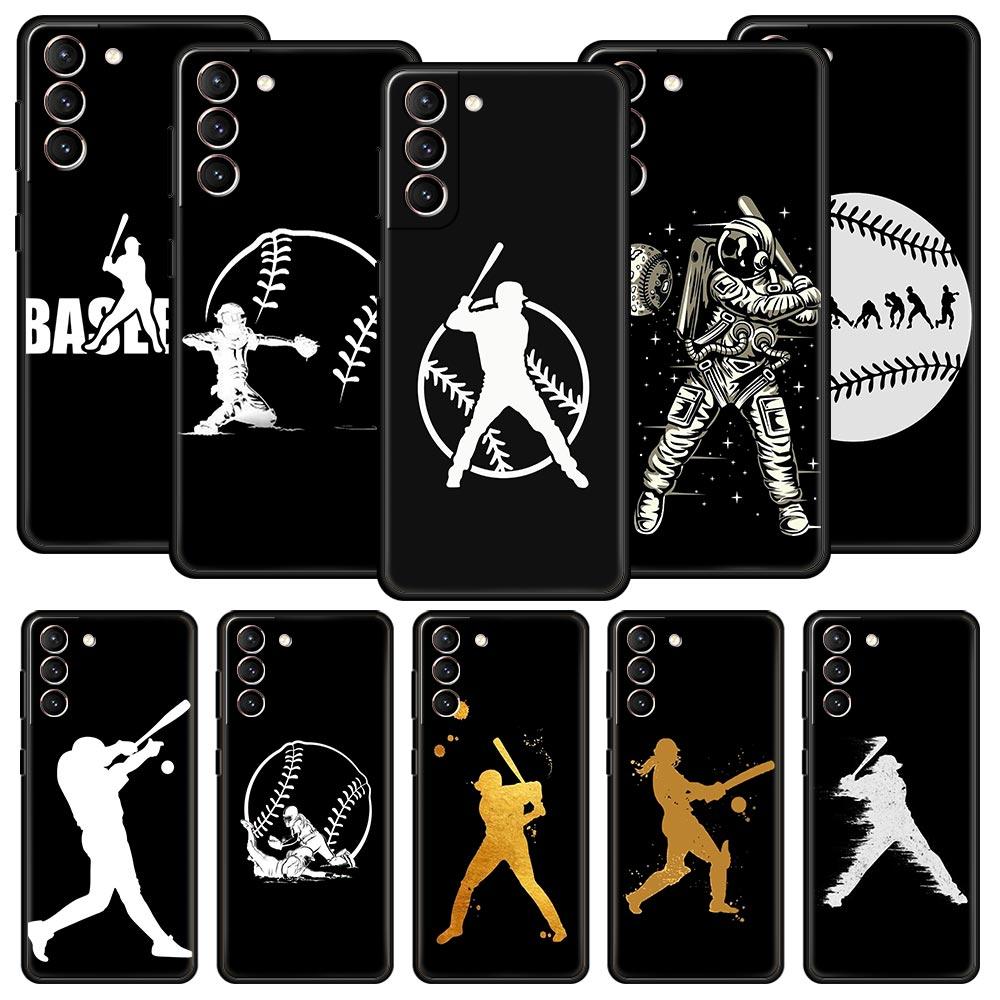 Baseball Phone Case For Samsung Galaxy S25 S24 S23 FE S22 Ultra S20 S21 5G S10 Plus S10E Soft Black Cover