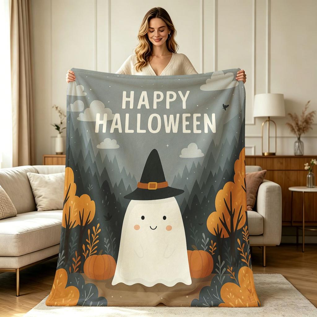 Soft Cozy Flannel Halloween Print Throw Blanket All Season Warm Lightweight Decorative Blanket for Sofa Couch Living Room Bedroom Office Fall Holiday