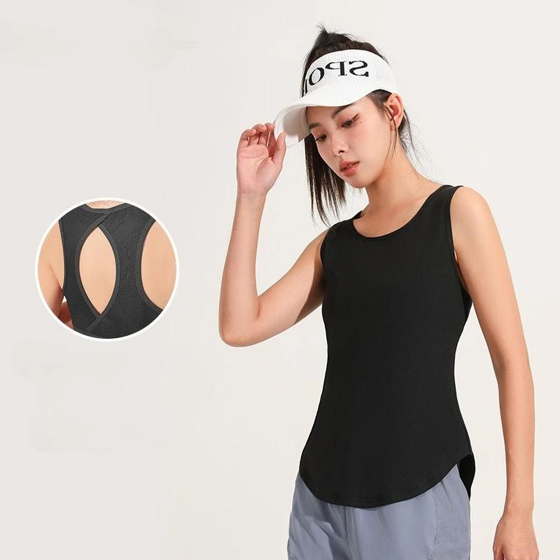 Women Summer Quick Dry Tank Top Thin Section Mesh Backless Loose Versatile Camisole Yoga Sports T-Shirt Fitness Running Vest