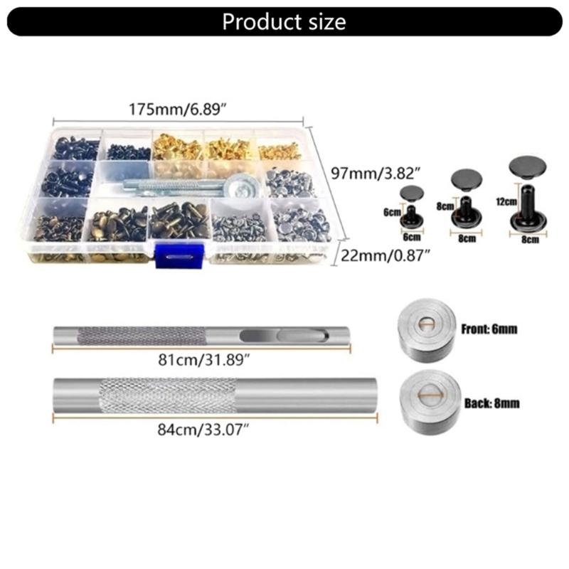 480 Sets Leather Rivets Double Caps Rivets Tubular Metal Studs with 3 Setting Tool Punch Plier for Leather Craft Repair