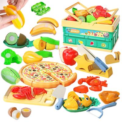 La Gacela Pretend Play Set with Storage Kitchen Pretend Luxury Birthday Kitchen Toy 55-Piece Vegetables, Fruits, Tableware, Seafood, Basket, Toy,