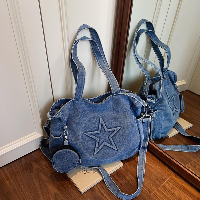 Retro Large-capacity Underarm Bag Women's 2025 New Casual Denim Tote Bag Simple Shoulder Messenger Bag
