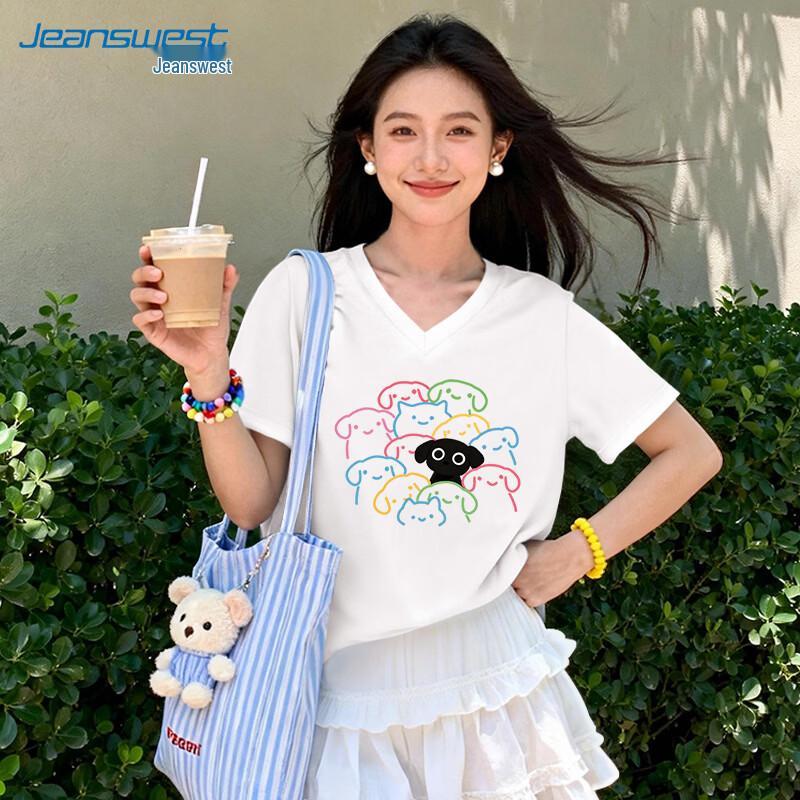 Jeanswest 2026 Summer Women s Pure Cotton V-Neck Short Sleeve T-Shirt L