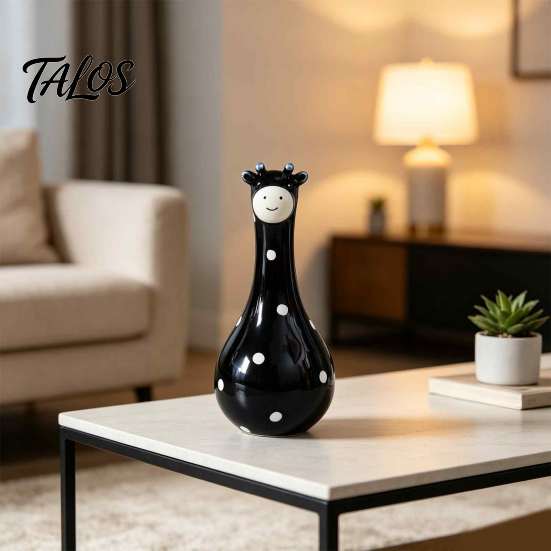 Playful Living Room Decor Cute Polka Dot Giraffe Vase, Hand-painted Resin Flower Creative Big-mouthed Hand Painted Animal Pot Holder for Home Bedroom