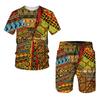 Men's Set Ethnic Style Printed Men's T-shirt and Shorts 2 Piece Set Summer Casual Outdoor Women's and Men's Outfit Clothing