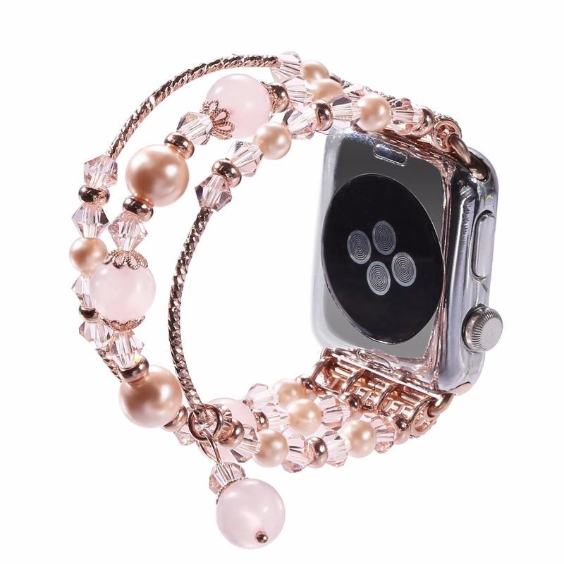 

Strap for Apple Watch 84 3 band 38mm 42mm Beaded Elastic Strap for iWatch 4 3 2 1 Women Girls Pearl Jewlry Elastic Bracelet Band 38mm or 40mm чорний