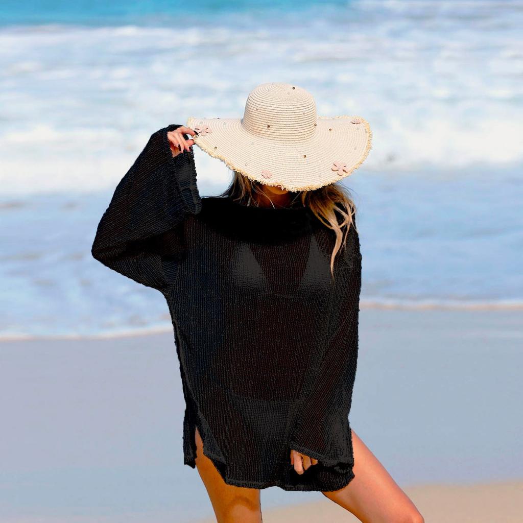 Calado, Tejido Brillante, Adorno de Copo de Nieve, Falda de Playa, Ropa de Protección Solar, Un Hombro, Cubre Traje de Baño