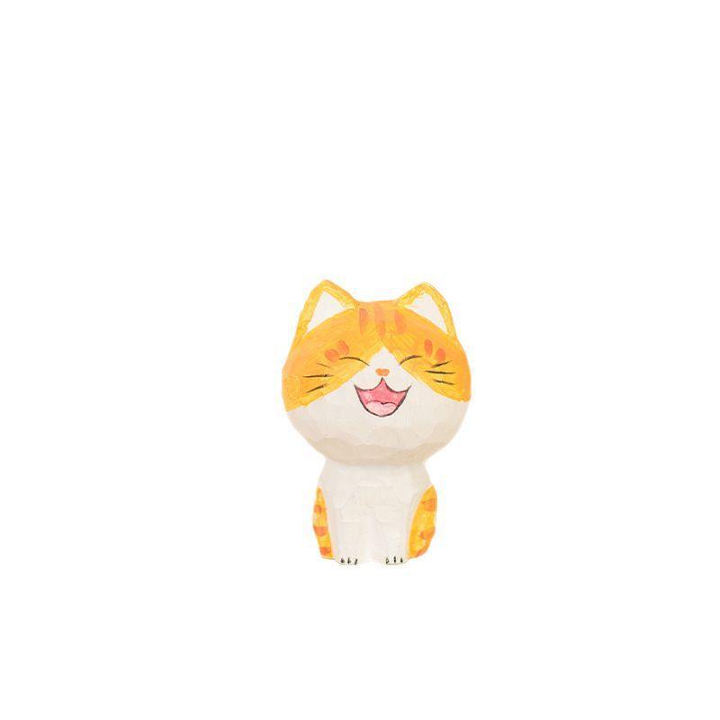 Lucky Cat Small Figurine Wooden Craft Home Office Decor Gift For Celebrations
