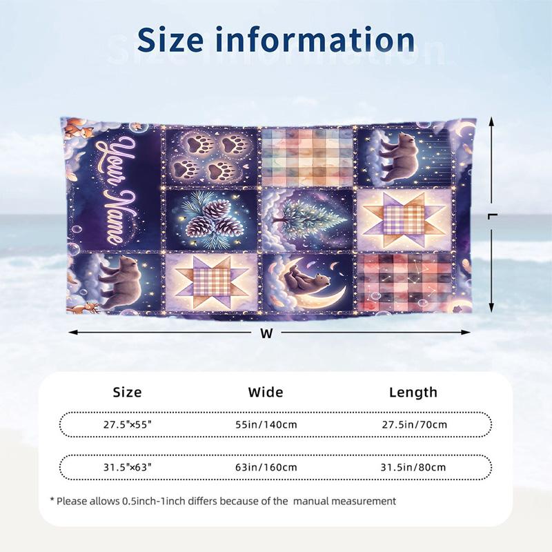 Teddy Bear Theme Beach Towel Personalized Custom Name & Text Soft Quick Dry Beach Towel for Swimming Travel