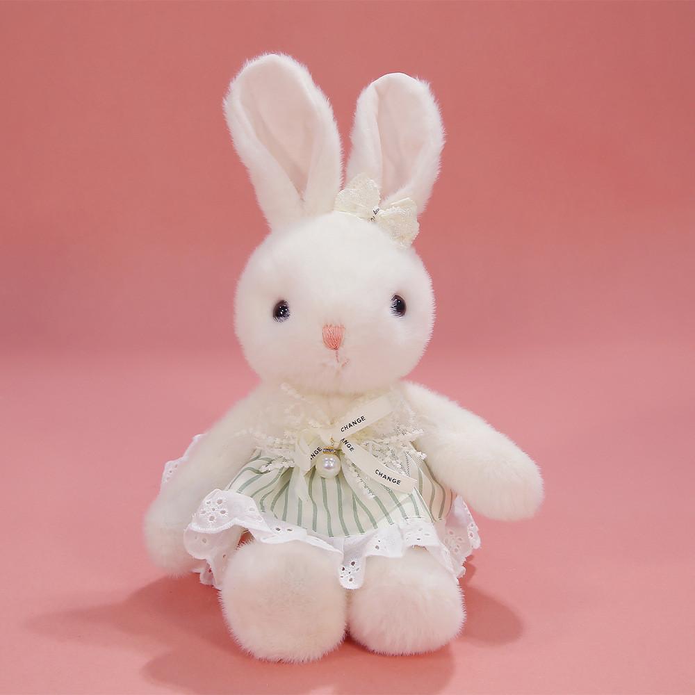 Plush Rabbit Toy With Dress And Bow Decoration For Girls