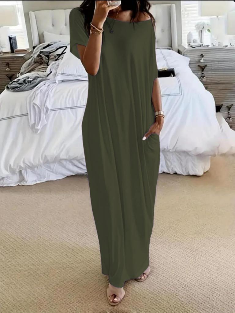 Amazon European and American foreign trade cross-border TK popular summer new women's clothing solid color short-sleeved long casual dress