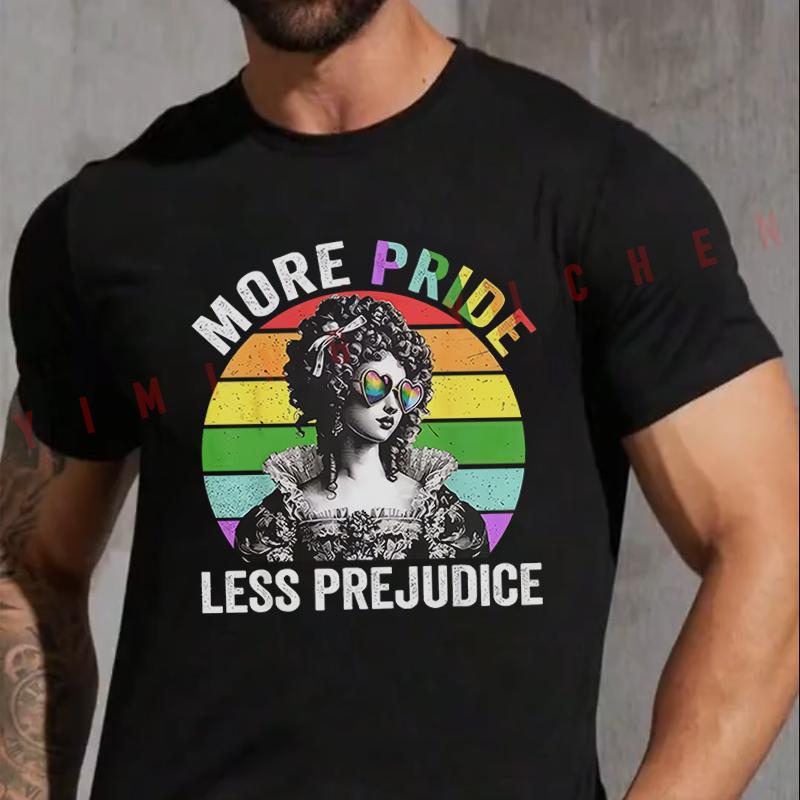 More Pride Less Prejudice Rainbow Lgbt Month Ally Motorbike Men's Fashion T-shirt Casual Summer Comfortable Short Sleeve Tops