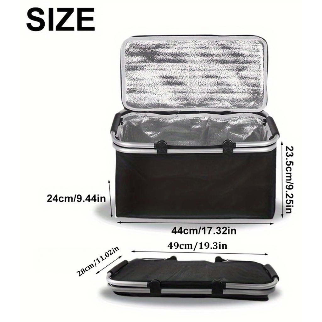 30l Foldable Picnic Bag Large Capacity Thermal Insulated Cooler Basket With Dual Carry Handles For Outdoor Camping