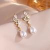 ZAKOL Classic Zircon Pearl Bridal Earrings for Women Shiny Leaf AAA CZ Crystal Gorgeous Wedding Party Jewelry